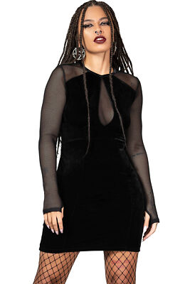 KILLSTAR Minikleid - Viperdae Samt Cut-Out Mesh Gothic Hexe Alternative