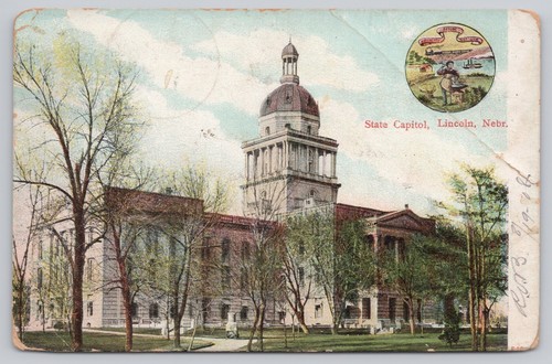 State Capital Lincoln Nebraska Divided Back Postcard Posted c1908 - Picture 1 of 2