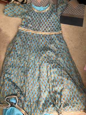 Indian/Asian/Pakistani/Party glitter Bronze Blue Dress choli Uk 16 Xl