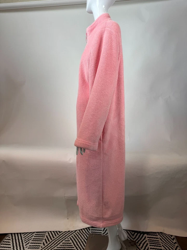 Adonna Pink Fleece Zip-Up Long Robe XL Full-Length Cozy Loungewear - Image 3 of 4