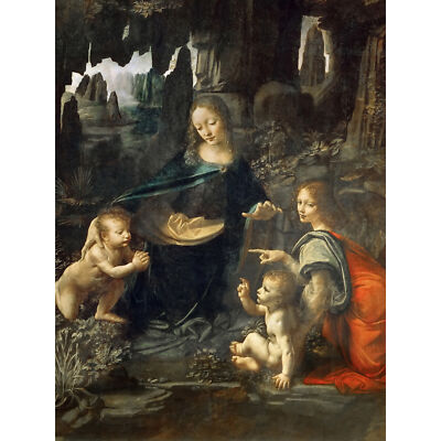 Leonardo Da Vinci Virgin Of The Rocks Painting XL Wall Art Canvas Print