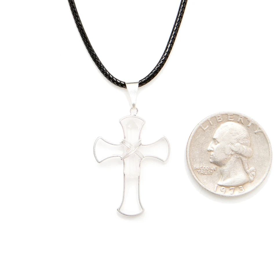Cruz de Plata con Punta de Cuarzo Transparente Moda Collar Colgante Piedras Preciosas Joyería Foto 2 de 4