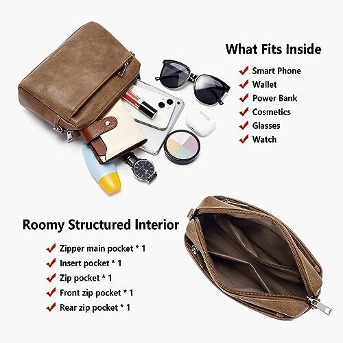 Small Crossbody Bags for Women, Shoulder Handbags, Satchel Purse with Coffee - Picture 3 of 6
