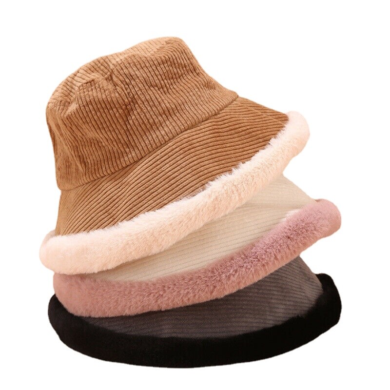 Lady Winter Bucket Hat Fisherman Cap Corduroy Sherpa Plush  display picture 1