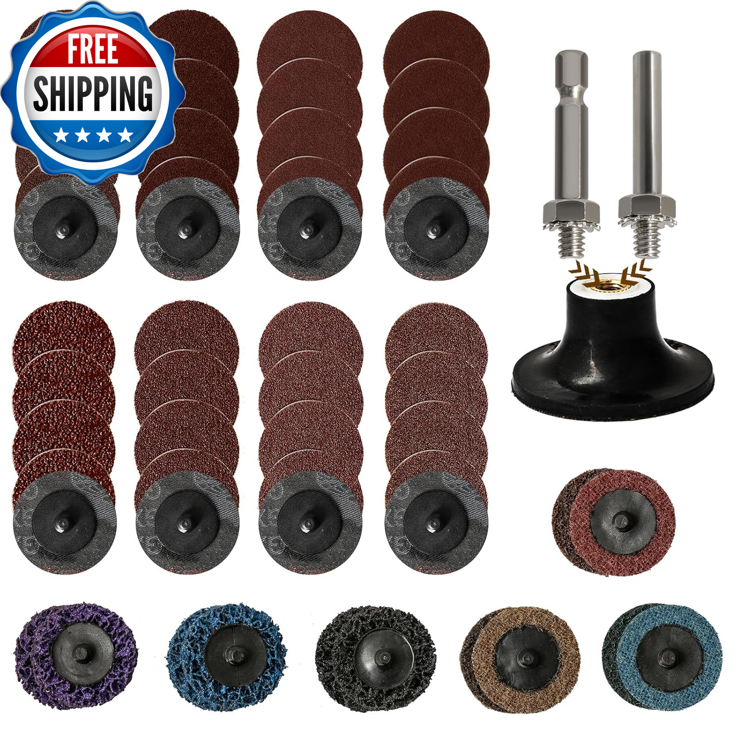 55Pcs 2-Inch Roll Lock Sanding Discs Set with 1/4 Inch Quick Change Holder for Smooth Finishing