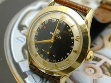 VINTAGE VERY FANCY RARE DIAL BENRUS ****LARGE SIZE 34 MM **** DOUBLE DATE