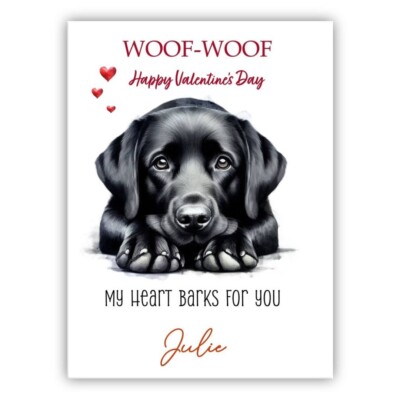 Personalisierte schwarze Labrador Hund Valentinstag Karte. Hundeliebhaber Valentinstag