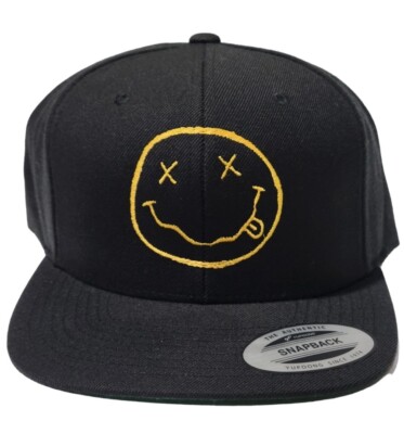 Nirvana Smiley Face Snap Back Classics Cap NEW Black Hat Yupoong
