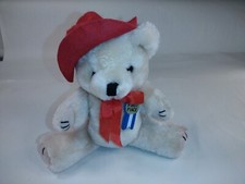 White Small Teddy Bear, "1st Place" Ribbon, Red Hat and Red Bow