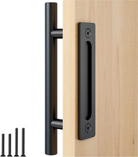12" Heavy Duty Pull  Flush Door Handle Set Black Sliding Barn Door Handle Fit D