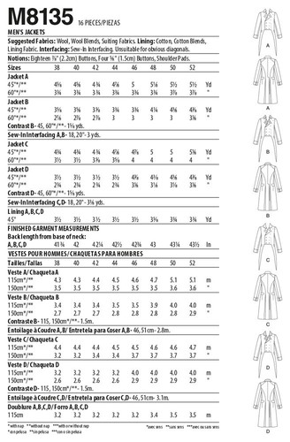 SEWING PATTERN Mens Costume Suit Coat Jacket Regency Victorian Jane Austen 8135 - Picture 3 of 3