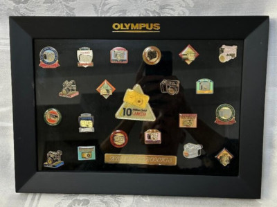 RARE Vintage Framed Set Olympus Camera 21 Lapel Pins ABT Electronics Award NEW