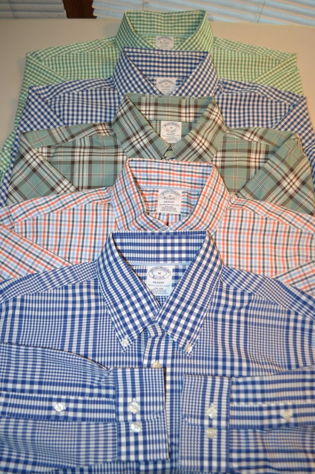 Brooks Brothers Men Check Regent 1818 Long Sleeve Dress Shirt Sz M (Lot of 5)