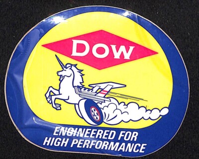 DOW ''Engineered for High Performance'' Racing Auto Sticker c1970 Unicorn