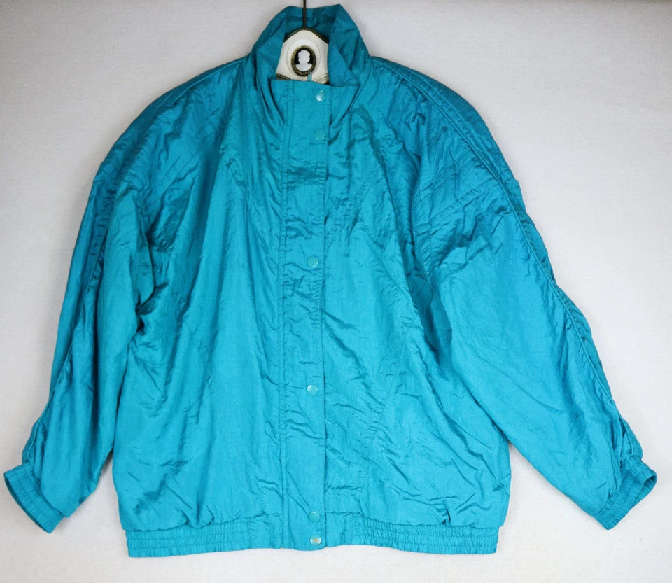 Traje de chándal cortavientos vintage años 90 para mujer Lavon verde azulado chaqueta pantalones talla L Foto 4 de 4