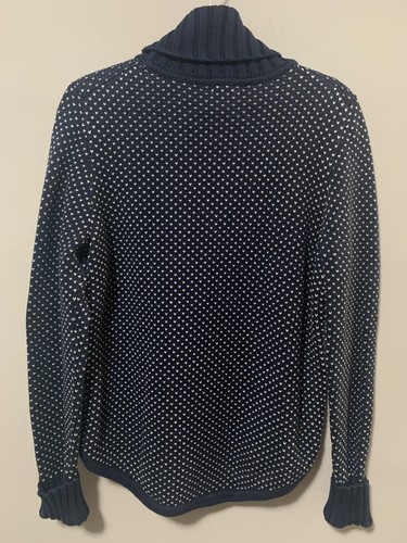 L.L. Bean Signature Sweater Women Medium Navy Blue Turtleneck Long Sleeve Hearts - Picture 7 of 8