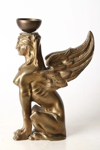 Winged Sphinx Candle Holder Brass Very Heavy 23cm High (355356)