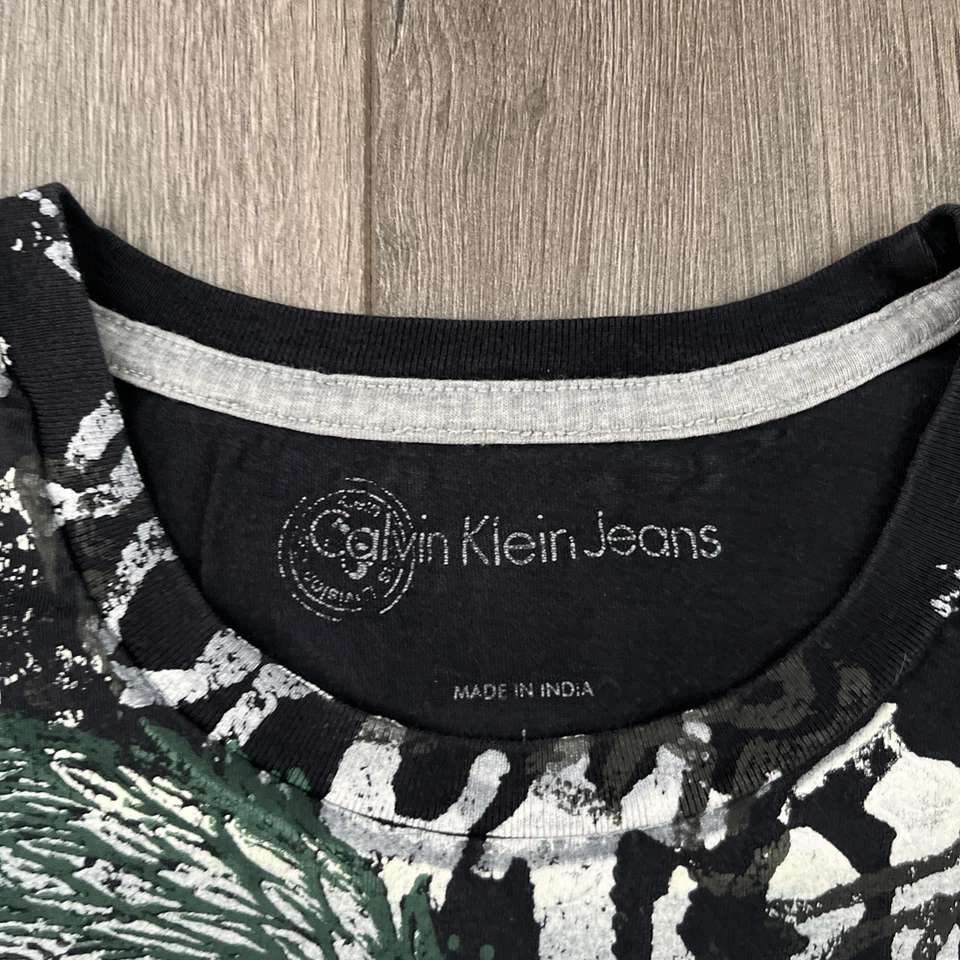 Calvin Klein Jeans Mens L T Shirt Black Y2K Style Graphic Gothic - Image 3 of 4