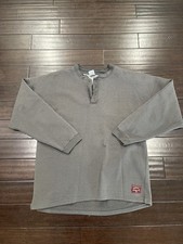 Vintage Russell Athletic 1/4 Button Henley Grey Size Large