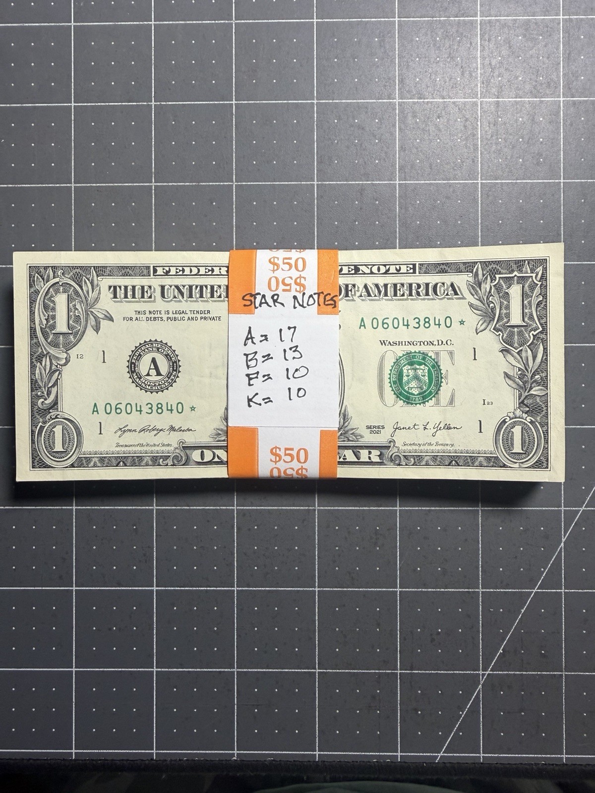 Frn BUNDLE STAR NOTES - 50- $1 FRN Series Varies, A=17, B=13, F=10, K=10 ...