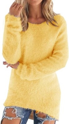 LemonGirl Women's Fashionable Long Sleeve Pullovers Loose Fluffy Fuzzy Jumper Sm