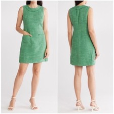 Eliza J Tweed Shift Dress Size 8 Green Sleeveless Crewneck Office Mini Classic