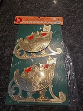 NOS  Vintage 50s 60s Sleigh Cardboard Mantle Window Wall Christmas Display Japan