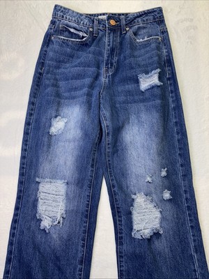 YMI Women s Essential High Rise Flare Distressed Fray Hem Denim Jeans Size 3/26