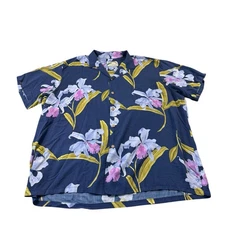 Paradise Found Blue Orchid Floral Viscose VTG Hawaiian Shirt Size 2XL XXL