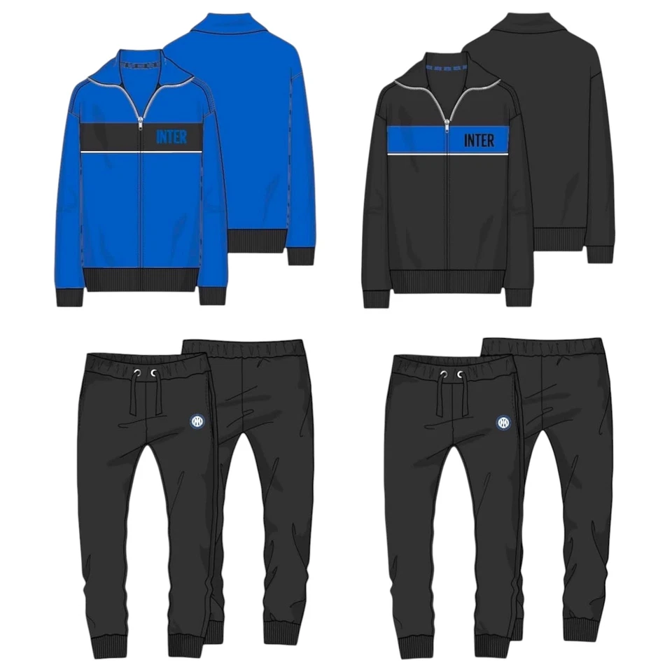 HERMET Tuta Bambino/Ragazzo FC Inter Ufficiale Felpa Zip Pantaloni Cotone Blu e Nero