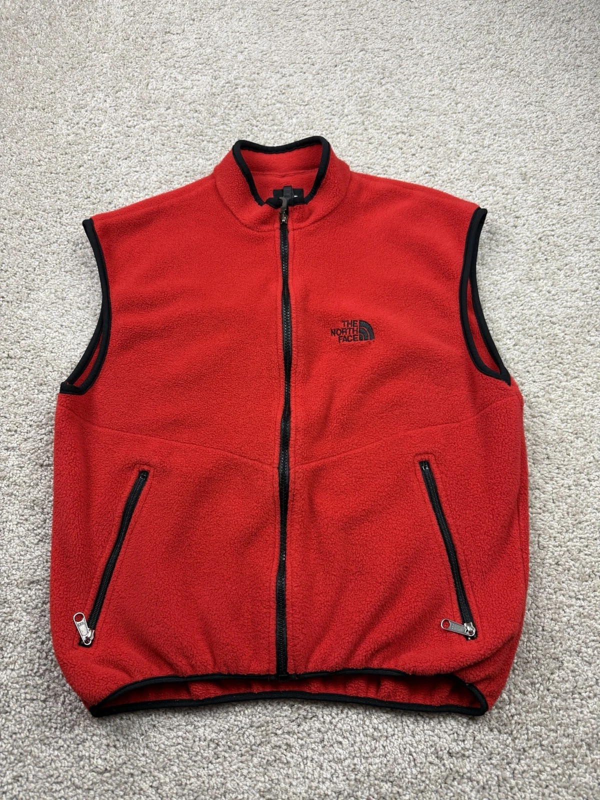 Vintage The North Face Vest Adult Medium Red Fleece Hiking Zipper Pockets USA
