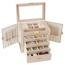 Jewelry Box, Women's Jewelry Organizer with Mirror, 5 Layers 4 Drawers, Apr...