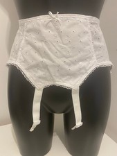 White Wide Suspender Belt Waist 24" 61cms Floral Lesley Woodgate Vintage 