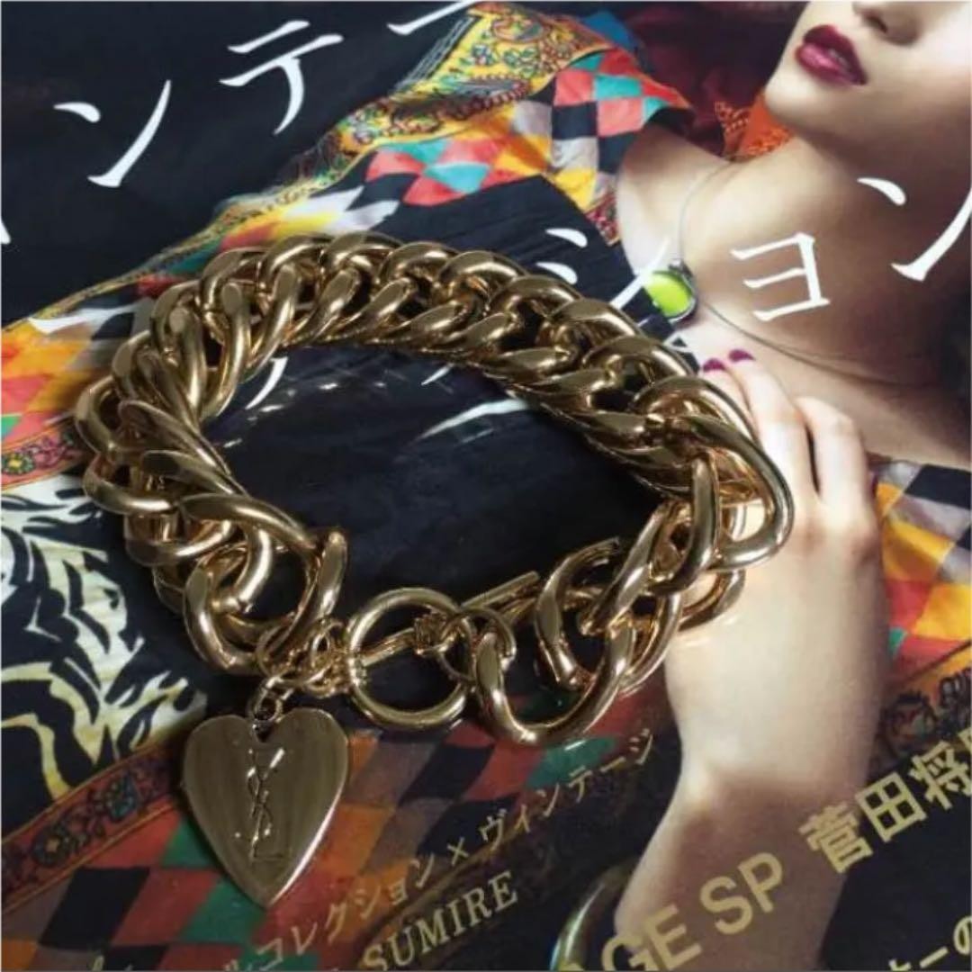 Yves Saint Laurent Bracelet Vintage Jewelry Accessory Rare Metal Gold Tone thumbnail 3