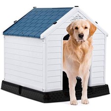 Easy Assembly Medium Dog House Elevated Floor Waterproof Outdoor Feeding Station