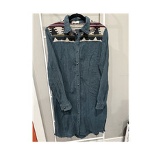 Altar'd State Teal Geometric Collared Button 100% cotton Shirt Dress  M Aztec