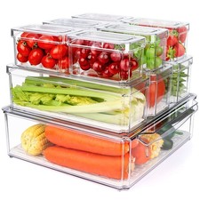 10 Pack Refrigerator Pantry Organizer Bins, Stackable Fridge Organizer Bins w...