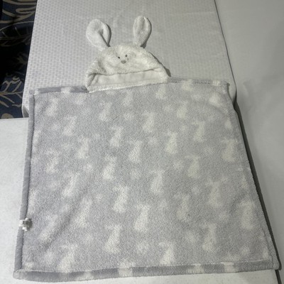 Blankets and Beyond Gray White Hooded Rabbit Bunny Lovey Baby Security Blanket