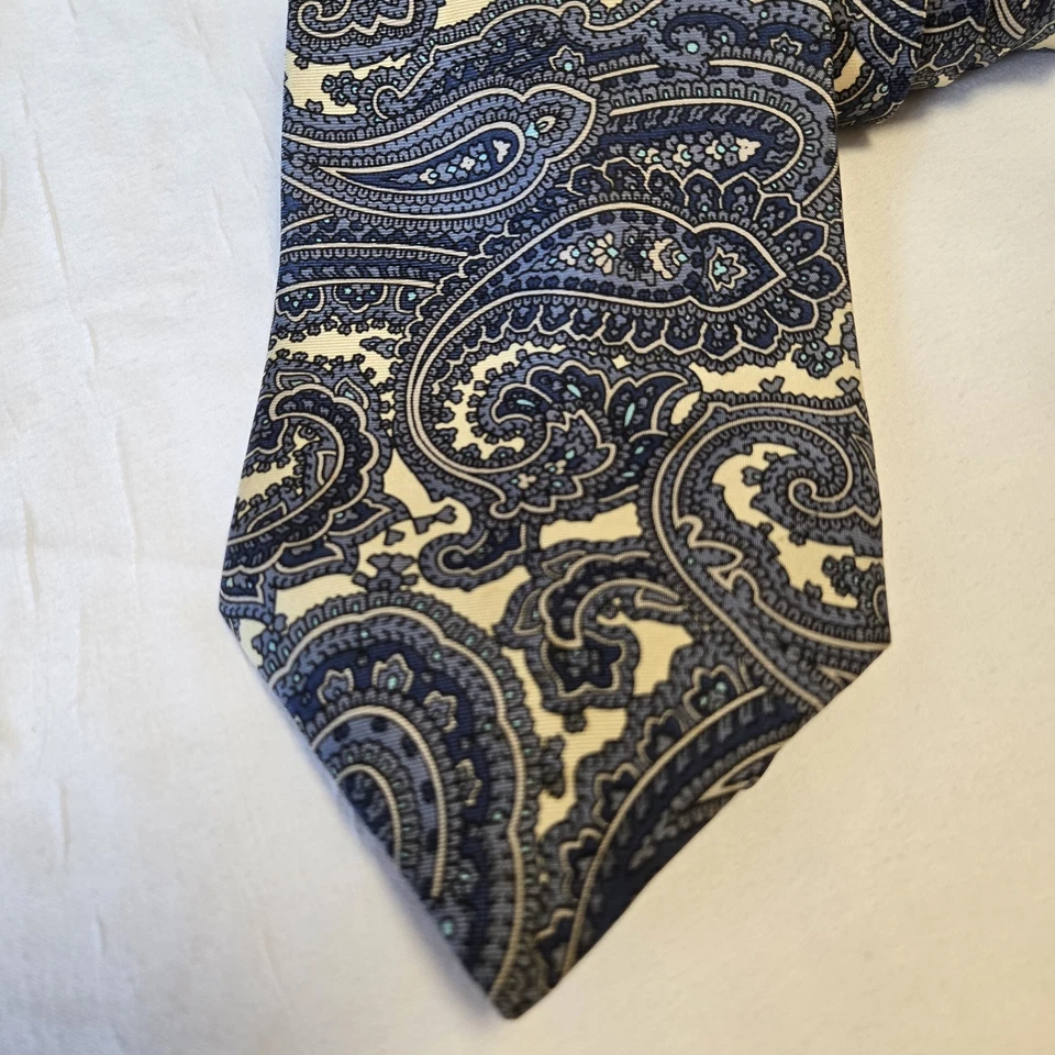 Corbata Andhurst Vintage 100 % seda para hombre azul y crema cachemira carrera EE. UU. Foto 2 de 4