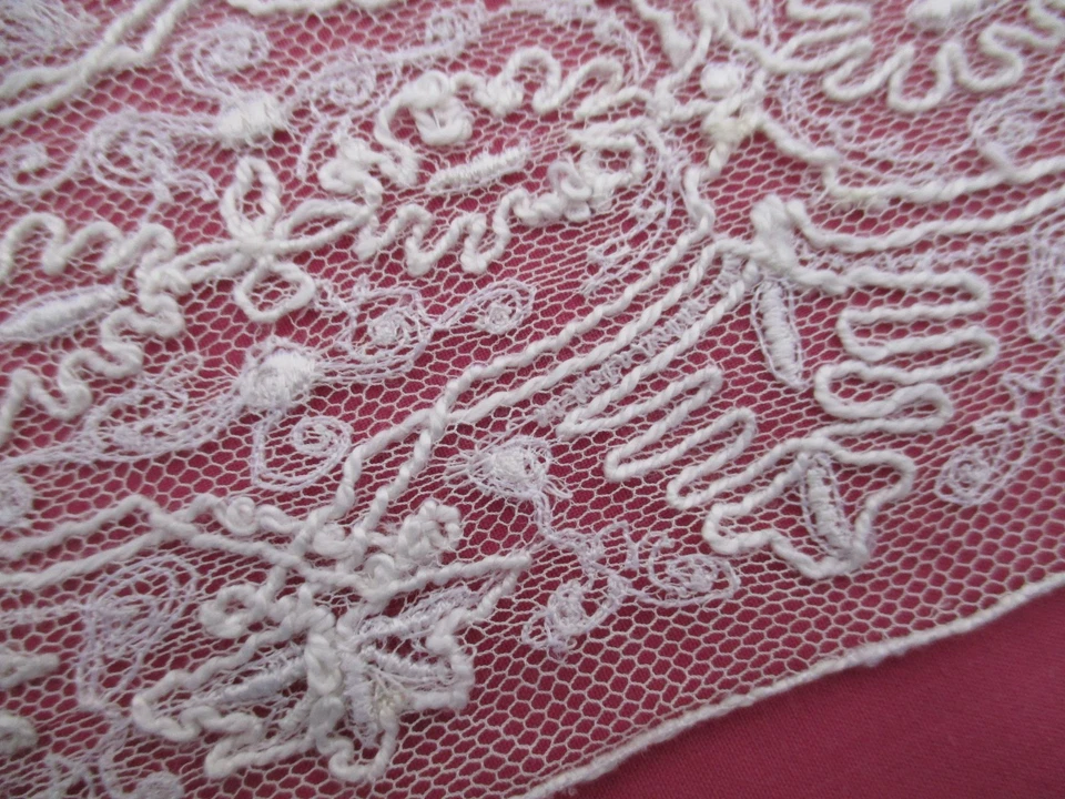 large dentelle entre-deux tulle brodé ancien 1920 - Photo 3/3