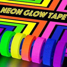 Neon Fluorescent Gaffer Tape, 6-Color UV Blacklight 0.6in x 16.5ft, 6 Colors 