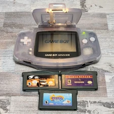 Nintendo Game Boy Advance Glacier GBA Handheld System w/ Pelican Light and Games
