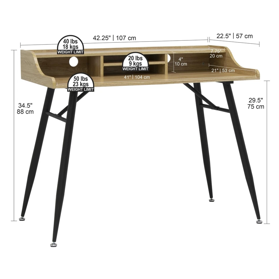 Calico Designs Le Woodford 45” de ancho moderno, secretaria, escritorio, escritorio con bajo... Foto 3 de 4