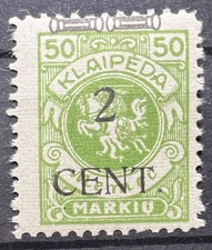 KLAIPEDA 1920-1923 Memel Territory Germany 2 Centimes Black Overprint Stamp MH