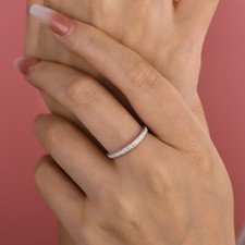 0.25CTW Round Cut Moissanite Half Eternity Band 14K White Gold Plated For Her