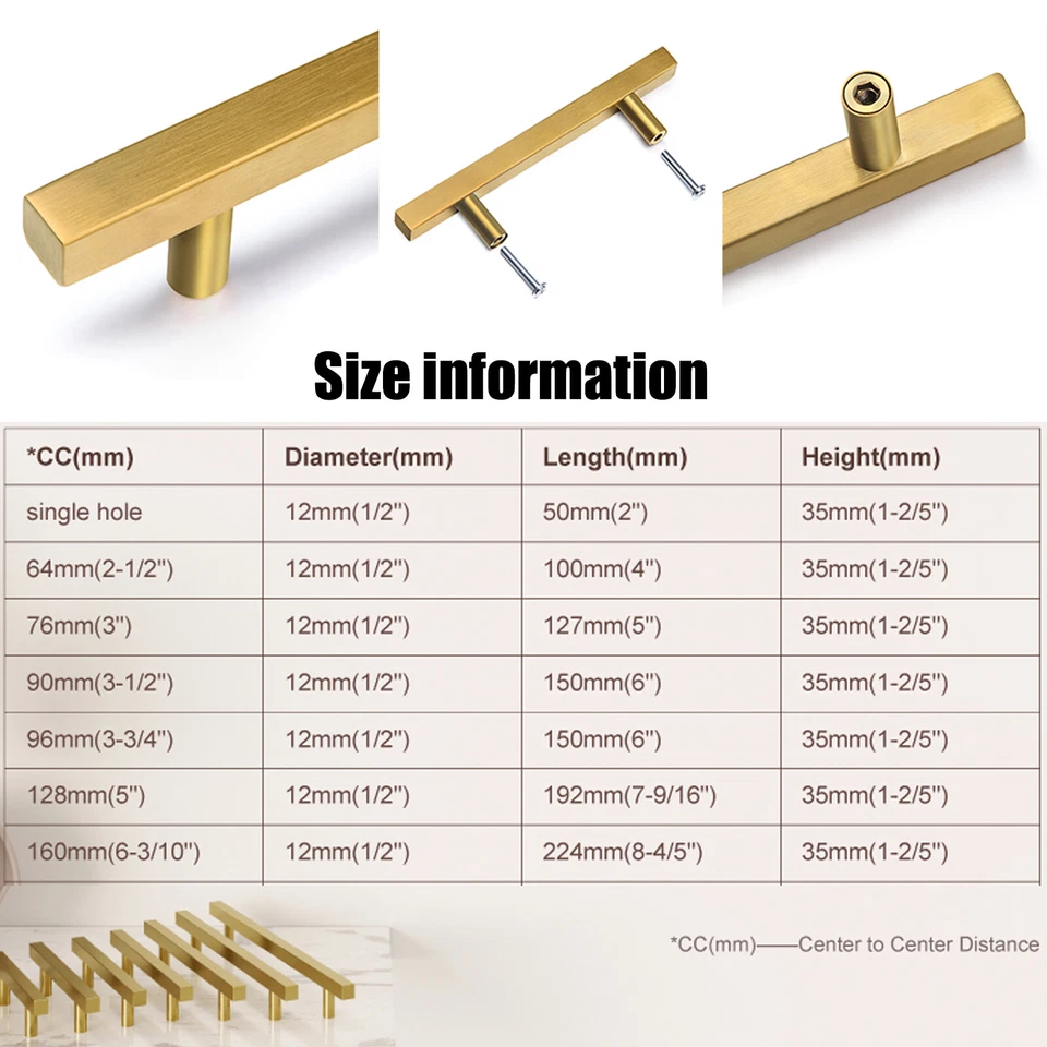 Paquete de 20 tiradores cuadrados de cajón de acero inoxidable cepillado dorado para gabinete de cocina Foto 2 de 4