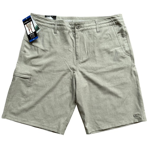 NEW O'Neill Hybrid Cargo Shorts Mens Sz 36 Gray Striped Lightweight Stretch