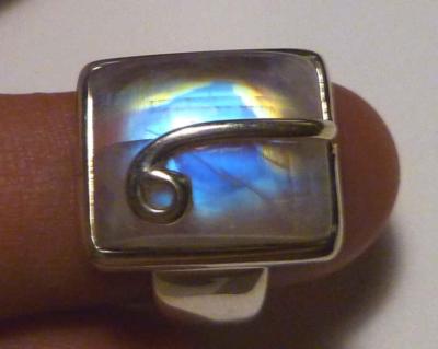 Minimalist Rainbow Blue MOoNSToNE! Sterling SILBER .925 RING Gr. 8,5