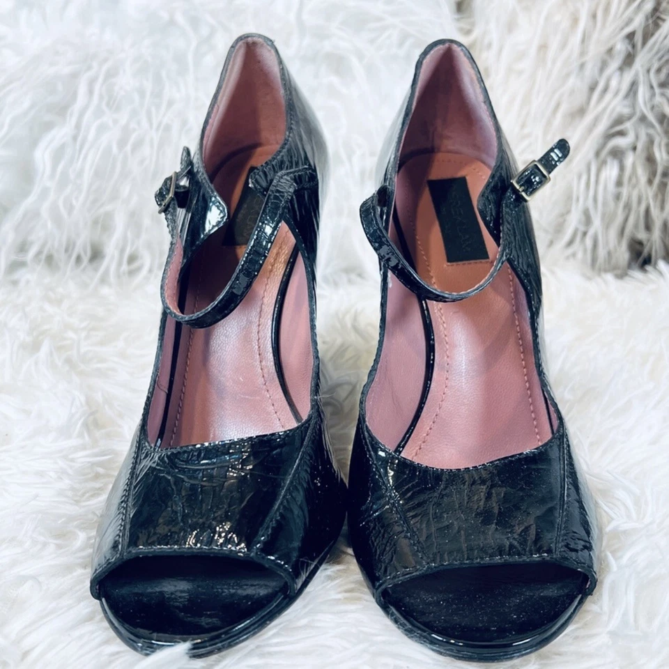 Zapatos Barney's New York Derek Lam precio de venta sugerido por el fabricante $695 tacón de cuña charol negro 39 7 Foto 2 de 4