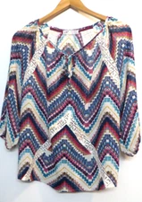 Jolt Shirt Womens Small Multicolor Chevron Striped  3/4 Sleeve SHEER Lightweight